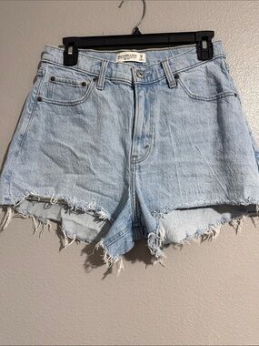 Abercrombie & Fitch Light Wash Frayed Denim Shorts
